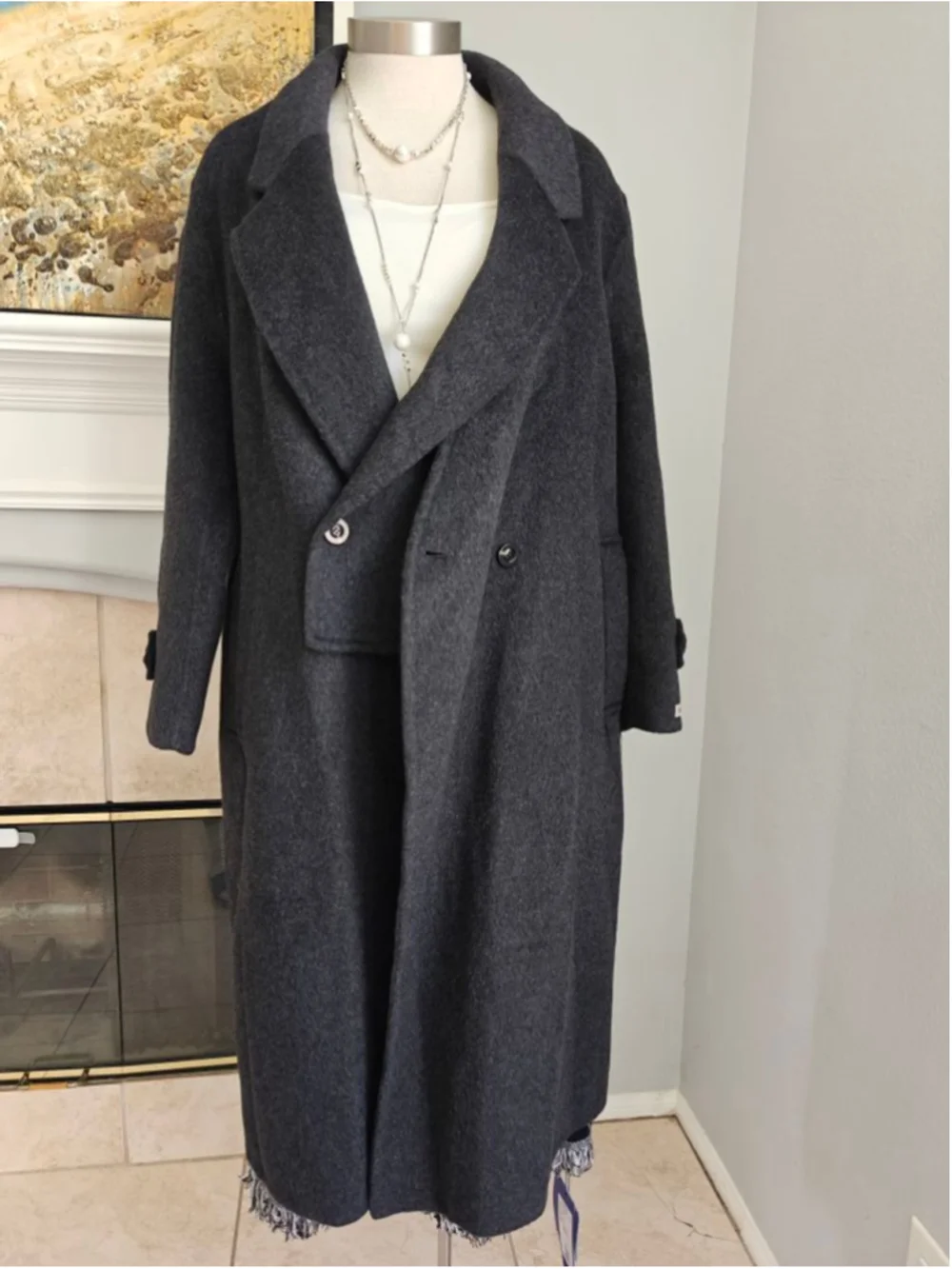 Handmade Wool & Alpaca Blend Long Coat | Charcoal Gray Korean Minimalist